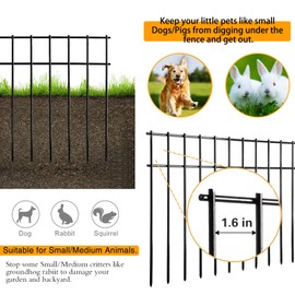 Adavin Small or Medium Animal Barrier Fence,20pack Black 20 In(L)X12 In(H) 1.6in Spacing No Dig Fence For Dogs, Metal Heavy Duty Fence for Cats Rabbits Critters, Garden Fencing For Yard. Total 33.5 Ft