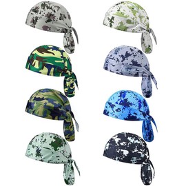 BAOZOON 8 Pcs Do Rag Skull Caps for Men Sweat Wicking Doo Rags Head Wraps Cooling Helmet Liner Cycling Motorcycle Bandana, Camo Style, One Size
