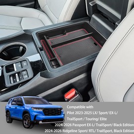 HGWEI Center Console Organizer Compatible with Honda Pilot 2023 2024 2025 and Ridgeline/Passport 2024 2025 2026 Interior Accessories Insert Armrest Storage Box Tray, Red