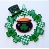 JF- St. Patrick's Day Shamrock Wreath Signs w/Dangling Pot of