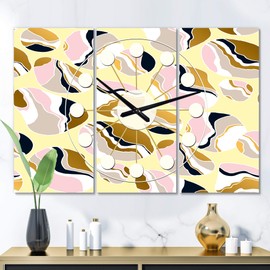 Designart Golden River Stones Wall Art Design Mid-Century Modern 3 Panel Wall Decorative Clock - Home Decorations for Home, Living Room,Bedroom, Office Decoration Multi Panel Metal Wall Clock