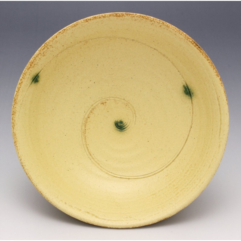 Seto Ware 丸金 5.5 平鉢 Yellow Seto 渦紋 024 –