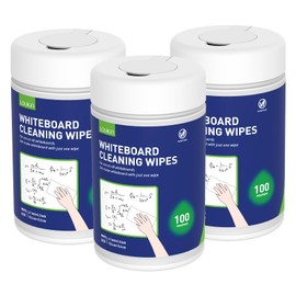Loukin Whiteboard Cleaning Wipes, Dry Erase Board Cleaning Wipes, Non-toxic Whiteboard Wipes, 100 Wipes per Canister, 3 Pack