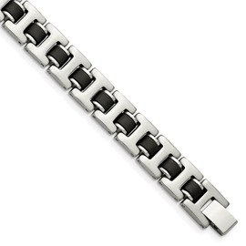 The Black Bow 11mm Brushed Stainless Steel & Black Rubber Link Bracelet, 8.5 Inch