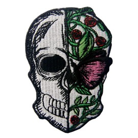Half Skull Half Butterfly and Flower Applique Embroidered Badge Iron On Sew On Patch