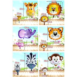 Ximkee Jungle Elephant Giraffe Tiger Lion Monkey Zebra Foil Balloons Kit Zoo Festival Party Supplies Pack of 6 (Jumbo)
