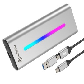 PHIXERO NVMe Enclosure, M.2 NVMe to USB 3.2 Gen 2 [10Gbps ], Aluminum SSD Enclosure with RGB Support UASP Trim, Fits PCIe 2280/2260/2242/2230 M Key/B+M Key, Silver