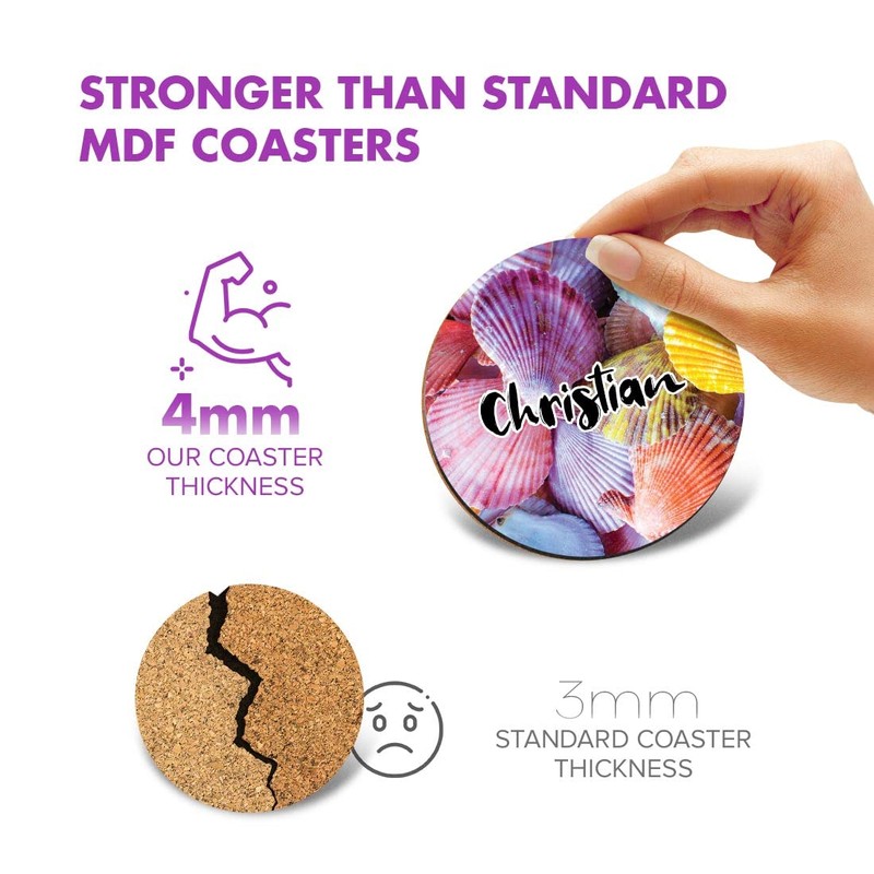 1 x Round Coaster - Name Christian Sea Shells Letter