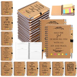Spakon 10 Set Christian Church Gifts Bulk Bible Verse Bamboo Pens Mini Spiral Religious Notebook grandparents day gifts for church Sunday School Teacher Appreciation Day (Brown)