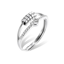 ALEXCRAFT Silver Anxiety Rings for Women Men, 925 Sterling Silver Heart Ring with Zirconia Spinner Bead Stress Relief Ring, Silver Stackable Ring Adjustable Thumb Finger Ring Women Men Unisex Rings