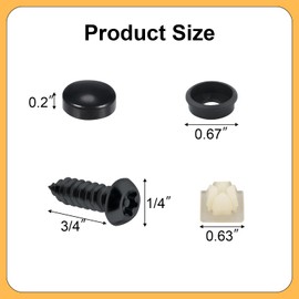 License Plate Screws Kit, Stainless Steel License Tag Hardware Inserts 1/4" M6 Number Plate Screws Bolts and Caps License Plate Fasteners for Cars Auto Motorcycles Trucks Nut(Black)