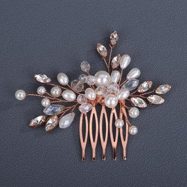Rumtock Pearl Beads Crystal Rose Gold Hair Comb for Women Wedding Bridal Handmade Hair Piece (Rose Gold)