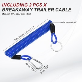PATIKIL 5 ft Breakaway Trailer Cable,2 Pcs Trailer Brake Away Cable Safety Cable Straps Spring Towing Coiled Wire with Clip for RV Trailer Emergency Breakaway Switch, Blue