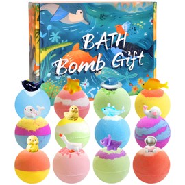 Badebomben Kinder mit Überraschung, 12 Stück Badebomben Geschenke für Kinder Meer, Land und Luft, Natürliche Bio Badekugeln als Badezusatz, Badeperlen Schaumbadebomben für Mädchen Jungen Kindertag
