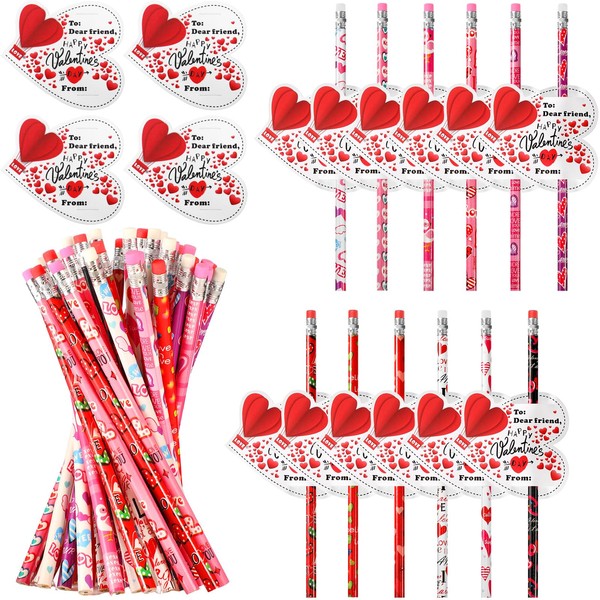 ReliThick 50 Pcs Valentines Pencils Cross Through Heart Shaped Valentines