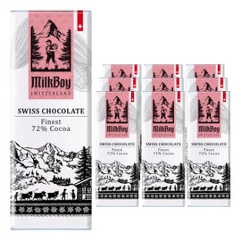 Milkboy Gourmet Dark Chocolate Bar - 72% Chocolate Made in Switzerland, Swiss Chocolate Bars, Kosher. Vegan Gluten Free, Dairy Free Chocolate Bars, Sustainably Farmed Cocoa Bars - 1.4 oz, 10 Pack