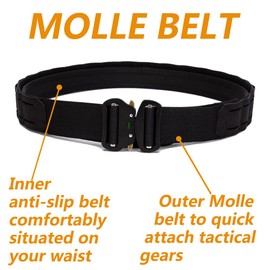 EMERSONGEARS Men's Tactical Belt Battle Belt Duty Belt Nylon Belt Work Belts 2 Inch MOLLE Tactical Belt With Quick Release Metal Buckle (Black, M)