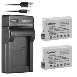 Kastar 2 Pack High Capacity Batteries & Slim USB Charger for LP-E8, LC-E8E and EOS 550D, 600D, 700D, T2i, T3i, T4i, T5i Cameras, Grip BG-E8