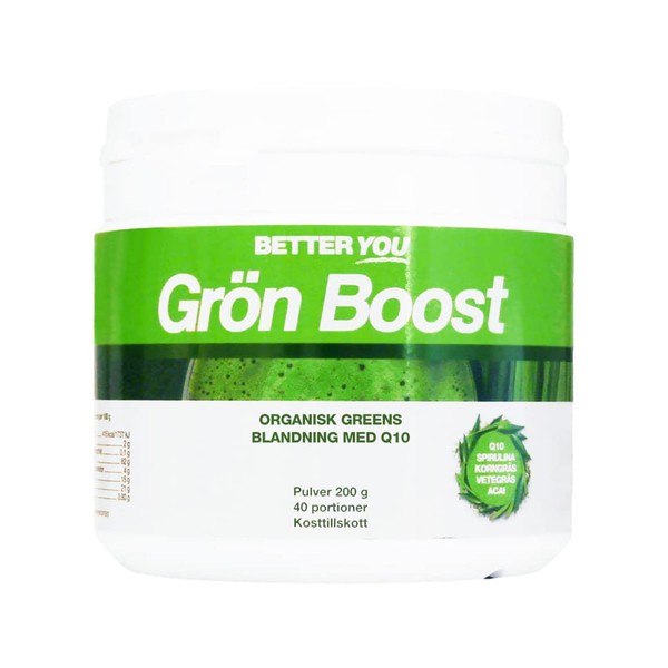 Better You Green Boost Powder 200 g - Nutrient Rich Superfood Powder with Algae and Q10 for Super Green Mixture in Smoothies and Drinks - Perfect as a Pre or Post Workout Diet