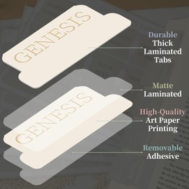 JIXZEN Bible Tabs for Women and Men, 75 Laminated Index Tabs with Embossed Gold Foil Lettering, Durable Neutral Bible Study Tabs for Easy Navigation, Bible Journaling Supplies