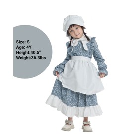 Nuoqi Prairie Dresses for Girls Pioneer Girl Laura Ingalls Wilder Costume with Apron Blue 8-9