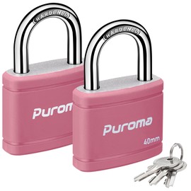 Puroma 2 Pack Keyed Padlock with 3 Keys Alike, 1.1 Inch Locker Lock 40mm Heavy-Duty Locks for Gate Fence Hasp Cabinet Toolbox School Gym Locker (Pink)