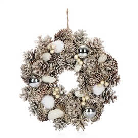 com-four® Door Wreath for Christmas - White Advent Wreath with Christmas Baubles - Decorative Wreath - Christmas Decoration - Table Wreath - Christmas Wreath