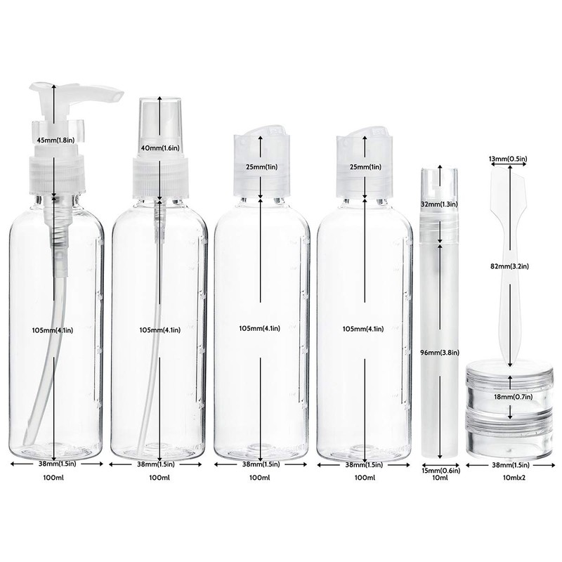FiveSeasonStuff Travel Bottles 100ml Set 9 Piece (3.5 fl oz)