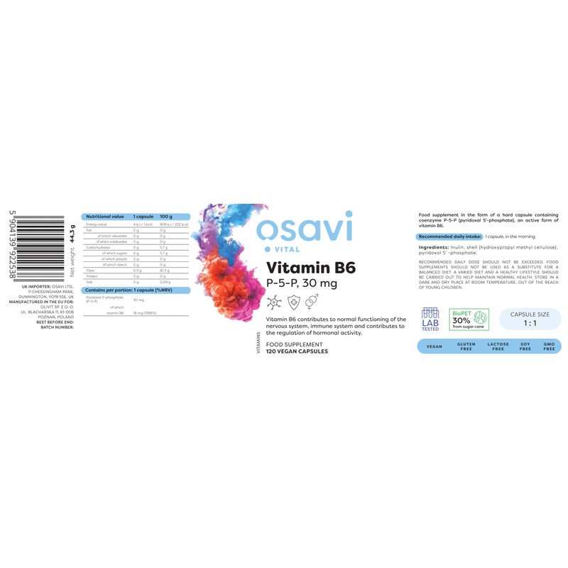 Osavi Vitamin B6 - P-5-P, 30mg - 120 Vegan caps