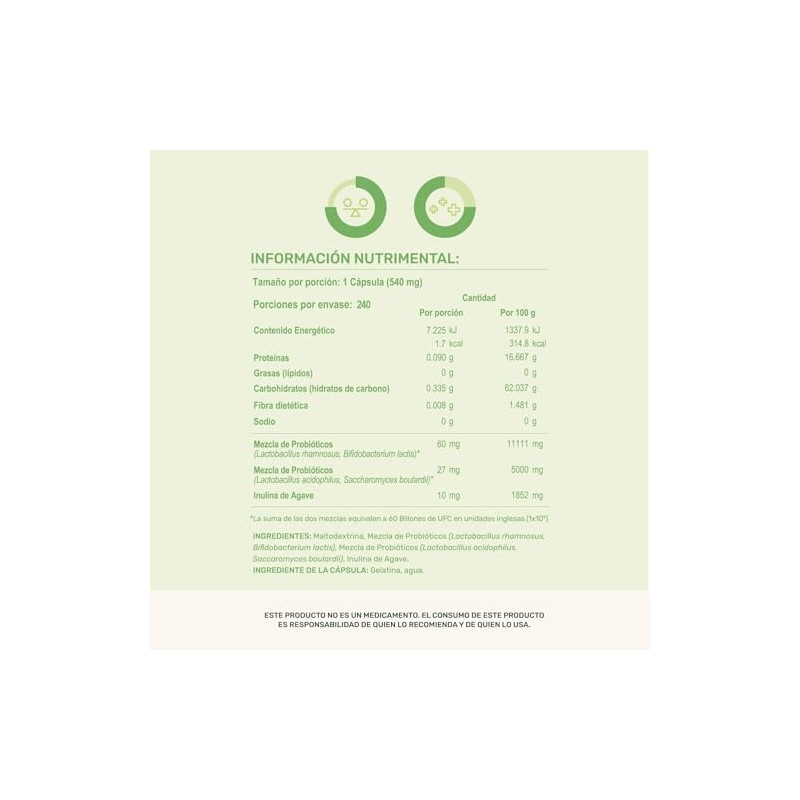 LIFE 360 Probióticos 60 Billones 4 Cepas 240 cápsulas 540mg