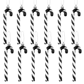 GWHOLE 12 PCS Candy Cane Christmas Decorations Black Christmas Decorations Black and White Baubles Candy Cane Lane Hanging Ornament for Christmas Tree Decoration Xmas Decor