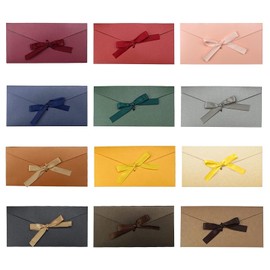 Pack of 12 Colourful Envelopes, 22 x 11 cm, Beautiful Envelopes, Coloured Envelopes with Ribbon, Gift Envelopes, Coloured Kraft Paper Envelopes, Colourful Envelopes for Invitations, Gift Cards