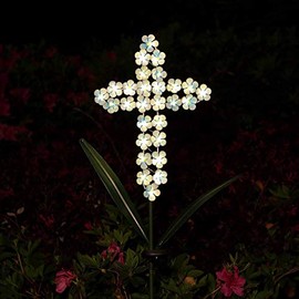 Joyathome Solar Cross Garden Stake Outdoor Lights, 40 Inch Solar Powered Cross Lights Stake with 24 LED Decorative Flower Lights for Remembrance Gifts
