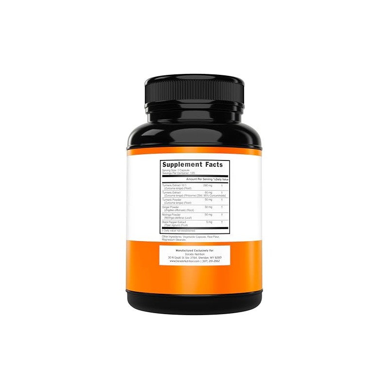 Turmeric Curcumin Supplement with Black Pepper, Ginger, Moringa (Made with