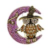Vintage-Style Halloween Owl and Moon Brooch, Crystal Rhinestone Pin, Purple