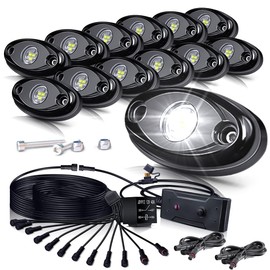 BLIAUTO R1 White LED Rock Lights with Switch Wiring Harness Kit 12pcs Bright Pure White Rock Light kit for Jeep Truck ATV UTV SUV Boat Car Off Road Waterproof Shockproof 12V-32V DC