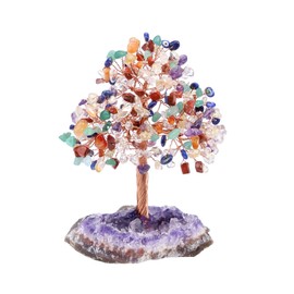 CrystalTears 7 Chakra Tree of Life Decoration Chakra Stones Money Trees with Amethyst Druze Base Feng Shui Decoration for Prosperity Happiness