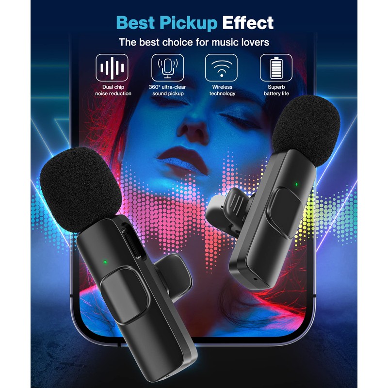 Wireless Lavalier Microphone for Android/iPhone/Computer/Laptop, Wireless Mic for iPhone 13