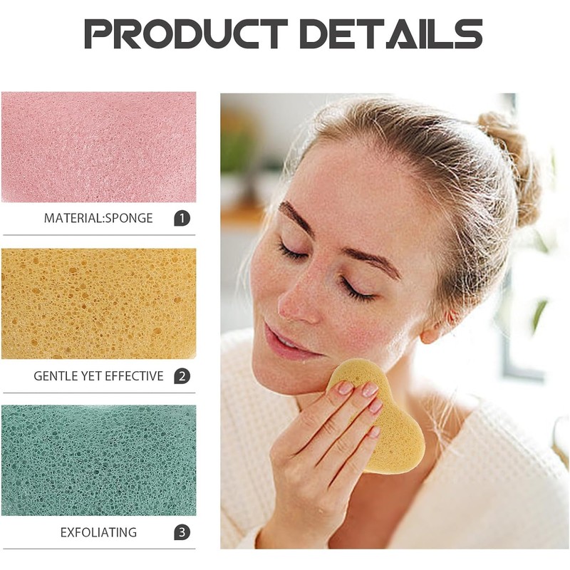 3 Esponjas Faciales Exfoliantes con Diseño de Forma Simbólica para
