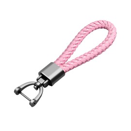 JNNJ Braided Leather Key Fob, Leather Car Keyring, Car Motorcycle, Key Fob Leather Braided Lanyard, D Ring Key Ring Car (Pink)