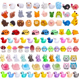 GSrenyu Pack of 124 Mini Resin Animals,Luminous Tiny Resin Ducks,Frogs Mixed Cute Animals Miniature Figures Glow in the Dark Toy Small Figurines for Landscape Garden Dollhouse Decoration Craft