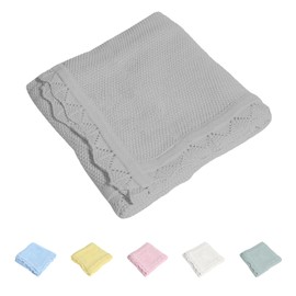 Cotton Baby Blankets 100% Knit Soft Warm Lace Toddler Newborn Nursery Receiving Blankets,30 X 40 Inches, Light Gray