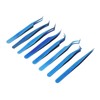8pcs Eyelash Tweezers Stainless Steel Fine Tip Ergonomic Blue Titanium