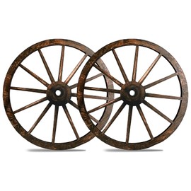 (2 Pieces) 12" Wood Carved Wheel Decor, Western Style Decorative Wagon Wheels for Modern Vintage Home Decor, Suitable for Farmhouse, Living Room, Bookcase, Bar, Garage, Coffee Shop, Studio Decor