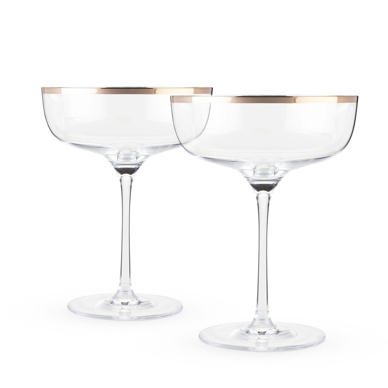 Twine Copper Rim Crystal Coupe Glasses, Electroplated Copper Rim -
