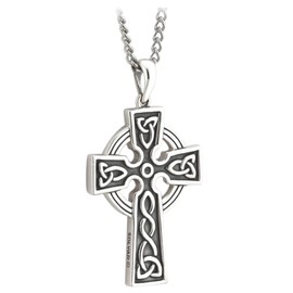Solvar Men’s Celtic Cross Necklace Sterling Silver 2 Sided 20 Inches Chain Irish Made