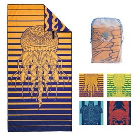 4Monster Microfiber Beach Towel Quick Dry,Super Absorbent Lightweight Travel Towel for Swimmers, Sand Free Camping Towel, Beach Towels for Pool,Swim,Water Sports,Yoga (01Jellyfish, 78.00" x 35.00")