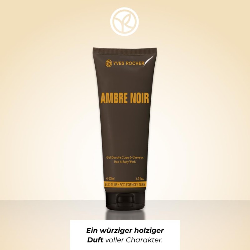 Yves Rocher AMBRE NOIR Shower Shampoo for Men, Sensual Elegant,