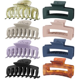 8 Colors Lolalet Strong Hold Hair Claw Clips, 2 Styles Nonslip Medium Large Jaw Clip for Women and Girls, 4 Square Matte and 4 Bright Acrylic Hair Clamps for Thick Thin Fine Long Hair -B