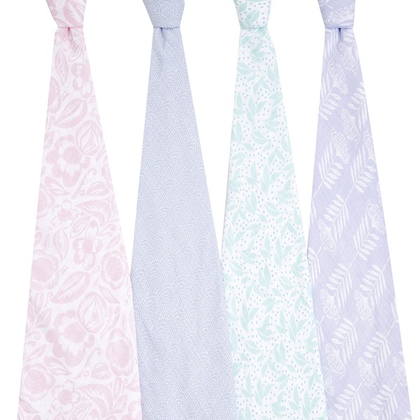 aden + anais essentials Pastel Swaddle Blanket - Pack of 4 | Large 100% Breathable Muslin Cotton Snug Wrap Set for Baby Girls | Multicolour Cute & Dainty Floral | Newborn & Infant Sleep Essentials